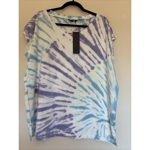 Mono B Blue Purple Tie Dye Raw Neckline Tee Tshirt Shirt Womens Large NEW NWT - Picture 1 of 11